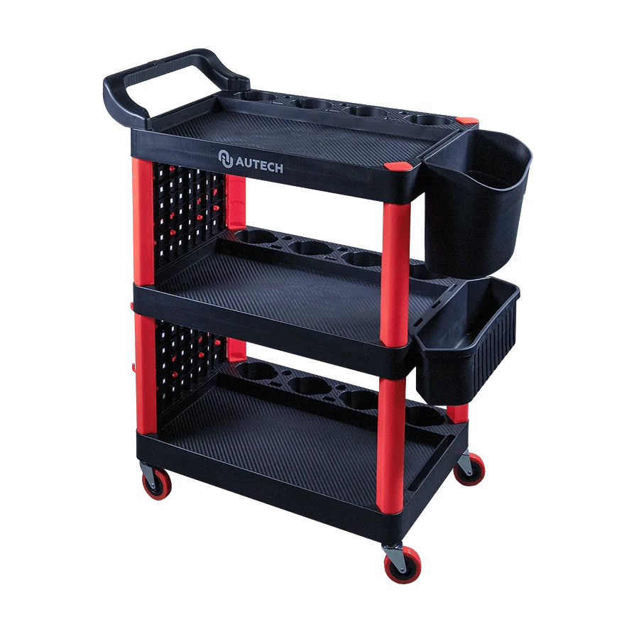 Пластиковый стол-тележка на колесиках с одной боковой стенкой и двумя ведрами Au-2109 фото