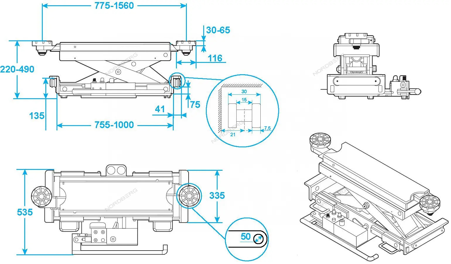 Траверса с ручным приводом, 2 т, для подъемников N634, 4445J, 4450J, синяя Nordberg N423_B фото