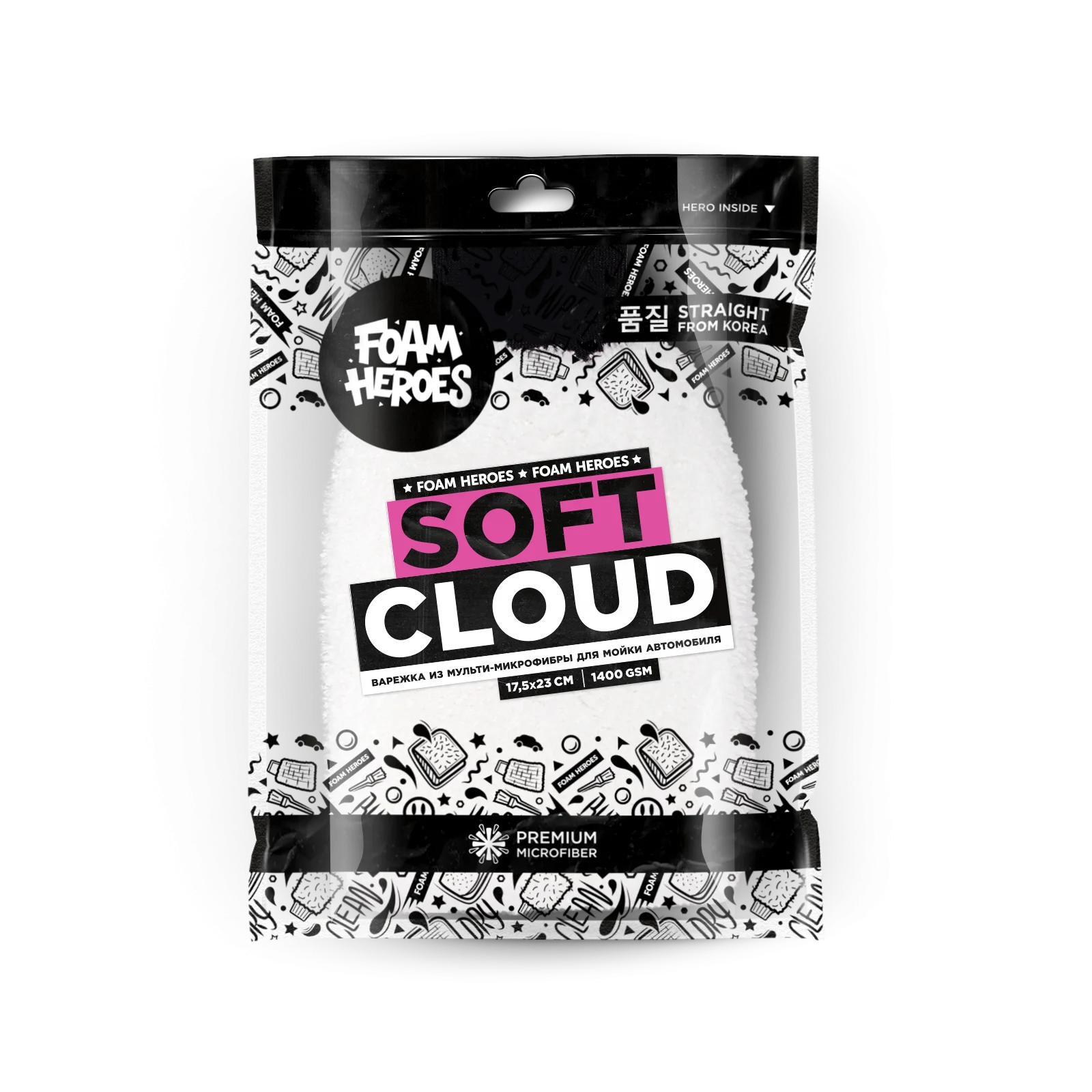 Варежка из мульти-микрофибры Foam Heroes Soft Cloud 17.5x23см 1400gsm фото