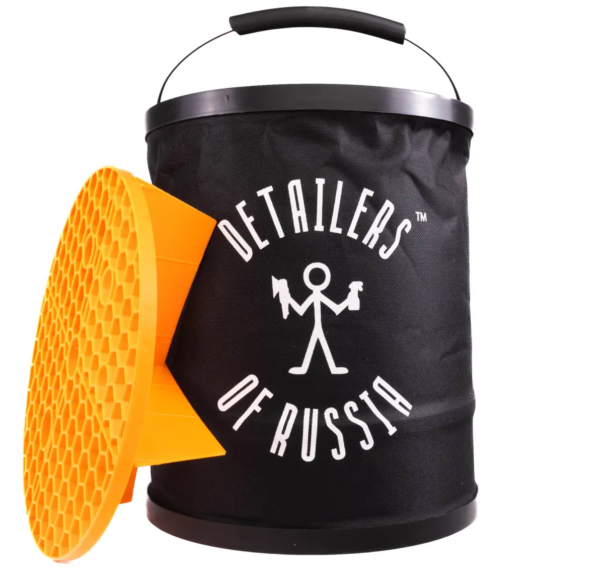 Ведро 10л для мойки складное с оранжевой сеткой с логотипом Detalers of Russia фото