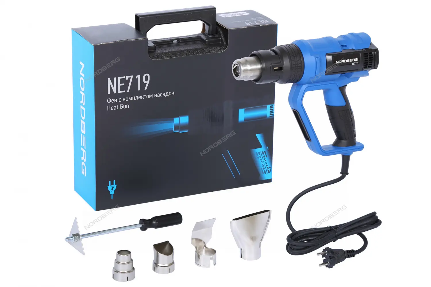 Каталог товаров Все Для Автомоек-Фен 4насадки в кейсе 2000Вт Nordberg NE719 Фен 4насадки в кейсе 2000Вт Nordberg NE719 фото