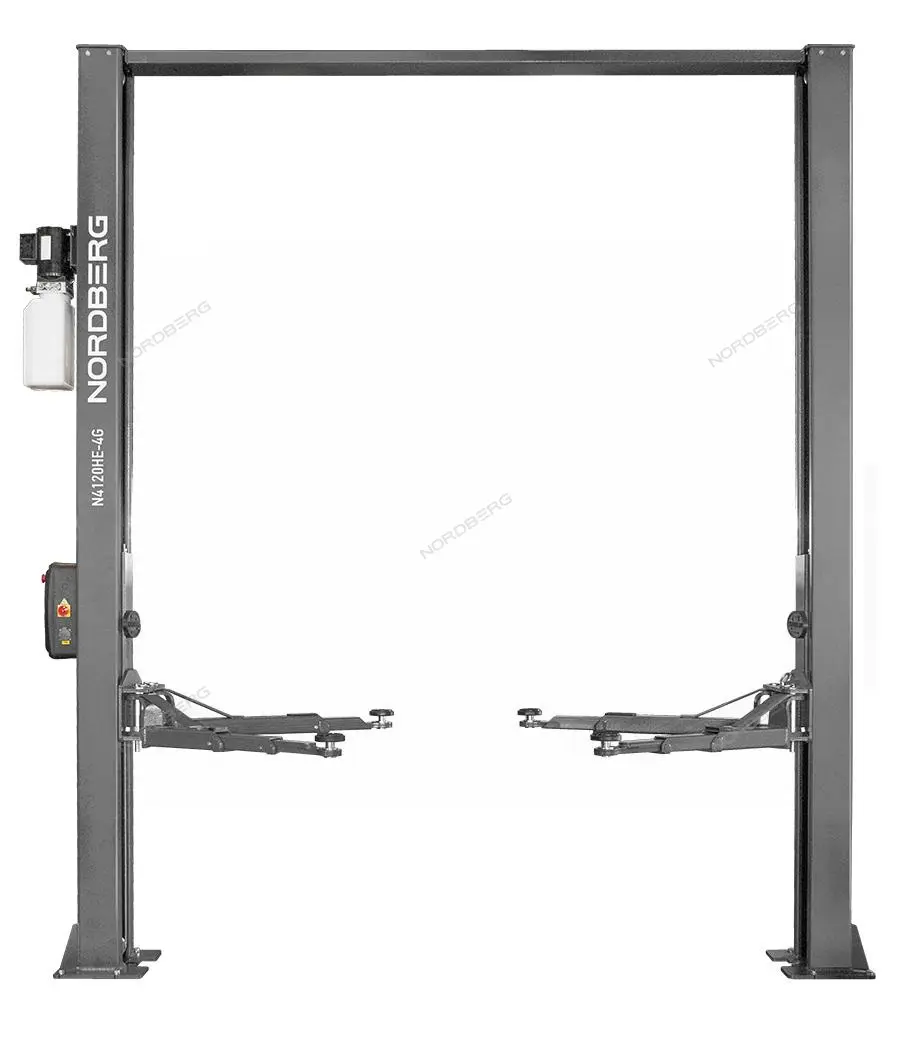 Каталог товаров Все Для Автомоек-Подъемник двухстоечный 4 т, верхняя синхронизация, с электростопорами, H=3,6 м, 380 В, серый Подъемник двухстоечный 4 т, верхняя синхронизация, с электростопорами, H=3,6 м, 380 В, серый фото