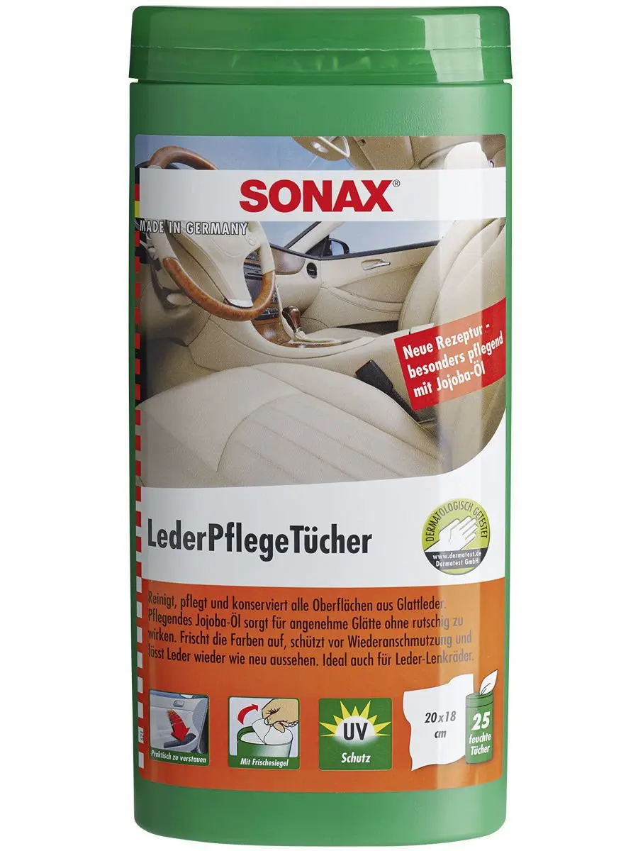 SONAX Leather care wipes Салфетки для очистки кожи в тубе, 25шт